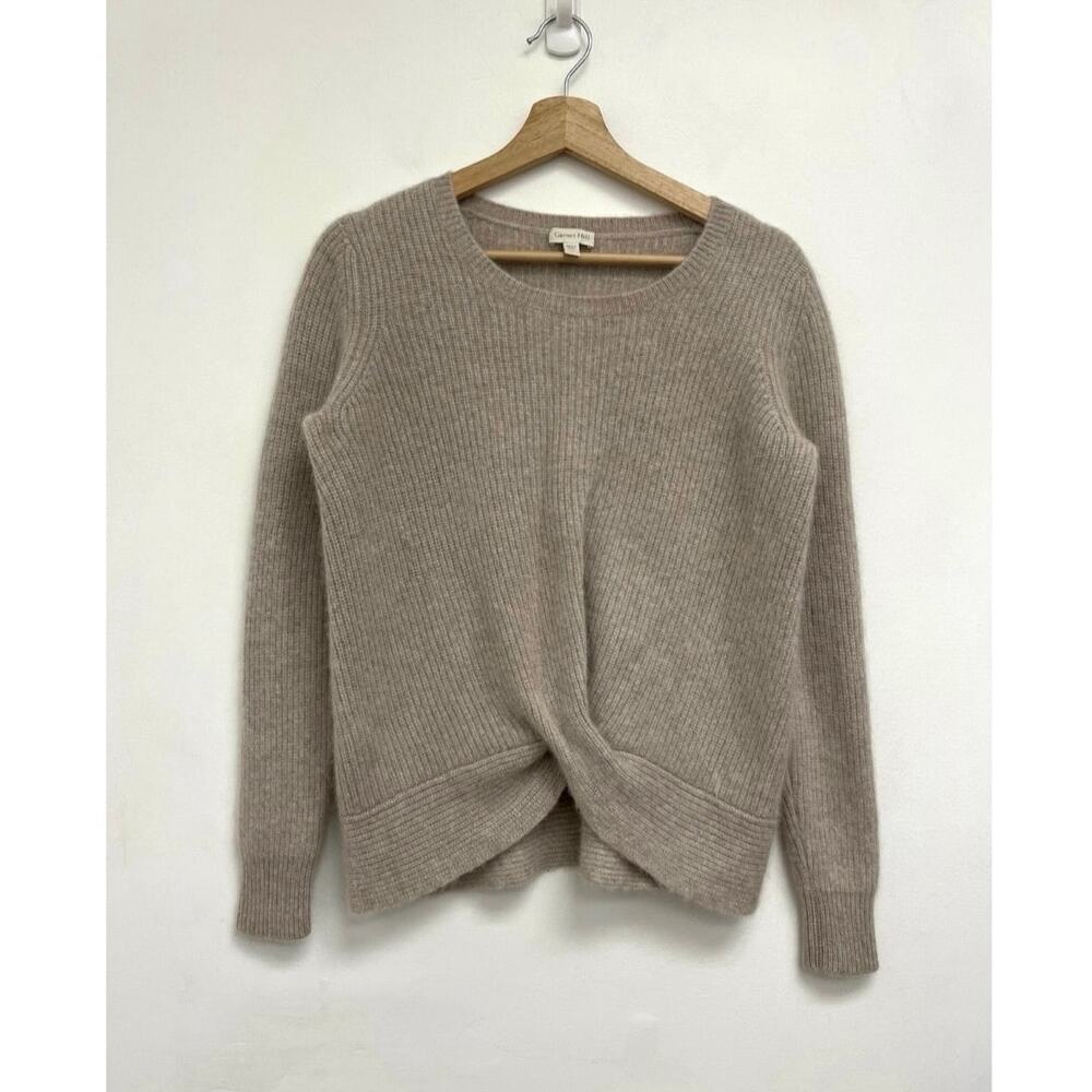 Garnet Hill 100% Cashmere Twist Hem Sweater Classic Neutral Cozy Soft - Small